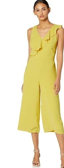 Adtianna Pappell Women's Gauzy Crepe Yellow Cropped leght Jumpsuit